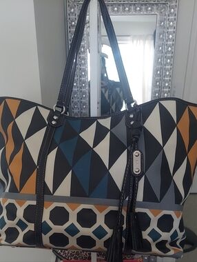 Raf'e NY Geometric Print Tote with Black Trim NWOT